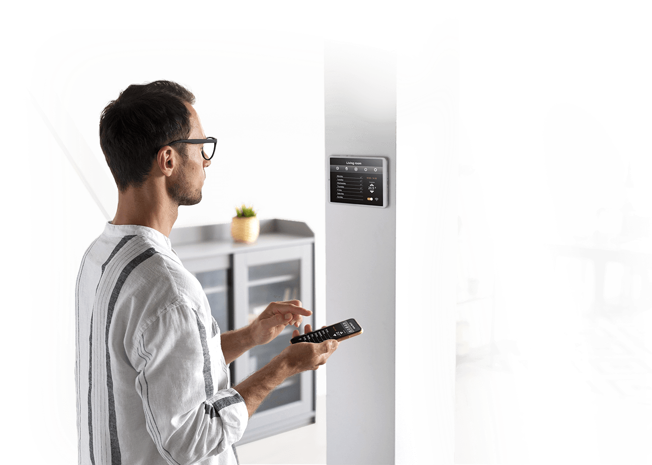 Home 76 home owner controlling a smart thermostat