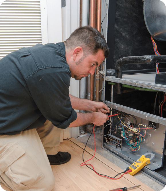 hvac team troubleshooting a broken unit